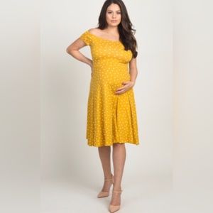 Yellow polka dotted maternity dress